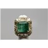 Image 1 : 10 ct Square Emerald & Diamond Ring - 32 Round Diamonds, 42 Baguette Diamonds, 14K Gold, 15.2 g