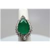 Image 1 : 15 ct Pear Emerald & CZ Ring - 18 Marquise, Pear and Round Cubic Zirconia Approx 4.1 ct, Silver, 11 