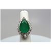 Image 2 : 15 ct Pear Emerald & CZ Ring - 18 Marquise, Pear and Round Cubic Zirconia Approx 4.1 ct, Silver, 11 