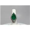 Image 8 : 15 ct Pear Emerald & CZ Ring - 18 Marquise, Pear and Round Cubic Zirconia Approx 4.1 ct, Silver, 11 