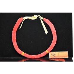 Cylindrical Red Feather Lei - Pauku Style, Dyed Red w/Intermittent Yellow, Good Condition
