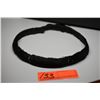 Image 1 : Vintage Black Irridescent Green Feather Hat Band - 1" Width, 6 Vertical White Bands, Good Cond.