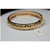 Image 3 : 14K Gold Bangle Bracelet 10mm, Leaf Scroll & Floral Motifs, Hinged, 22.2 g