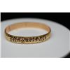 Image 1 : 14K Gold & Black Enamel Hawaiian Bangle Bracelet 10mm, Embossed Floral Motifs, "Magarifuji" in Black