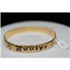 Image 1 : 14K Gold & Black Enamel Hawaiian Bangle Bracelet 9.5mm, Embossed Floral Motifs, "Kuuipo" in Black En