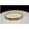 Image 2 : 14K Gold & Black Enamel Hawaiian Bangle Bracelet 9.5mm, Embossed Floral Motifs, "Kuuipo" in Black En