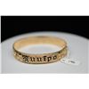Image 1 : 14K Gold & Black Enamel Hawaiian Bangle Bracelet 11.5mm, Embossed Floral Motifs, "Kuuipo" in Black E