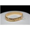 Image 3 : 14K Gold & Black Enamel Hawaiian Bangle Bracelet 11.5mm, Embossed Floral Motifs, "Kuuipo" in Black E