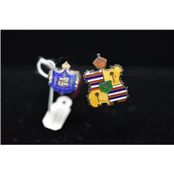 Qty 2 Sterling Enameled Hawaiian Coat of Arms Hat Pins, 7 3/4" - 8 1/4" Length