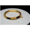 Image 2 : 22K Gold Chinese Bangle Bracelet 7mm, Ebonized Wood w/ Floral & Branch Motifs, Discolaration to Gold