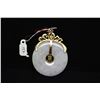 Image 11 : 14K Pale Lavender Jadeite Jade Pendant - 46mm Diameter Doughnut, 14K Yellow Gold Hasp w/ Chinese Cal