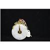 Image 3 : 14K Pale Lavender Jadeite Jade Pendant - 46mm Diameter Doughnut, 14K Yellow Gold Hasp w/ Chinese Cal