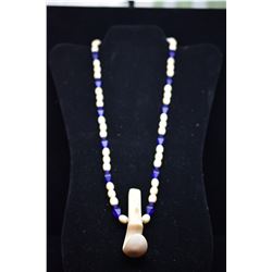 Carved Bead Necklace w/ 3" Palaoa Pendant - Period Reproduction, 7.5-9mm Beads