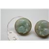 Image 2 : Earrings: Gray/Green Jadeite Jade Button Post Earrings, Dbl Peach Relief Design, 14K Gold