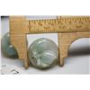 Image 8 : Earrings: Gray/Green Jadeite Jade Button Post Earrings, Dbl Peach Relief Design, 14K Gold
