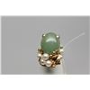 Image 2 : Ming's Jadeite Jade & White Pearl Ring - Pale Gray/Green Cabochon, 6 Cultured Pearls,14K Yellow Gold