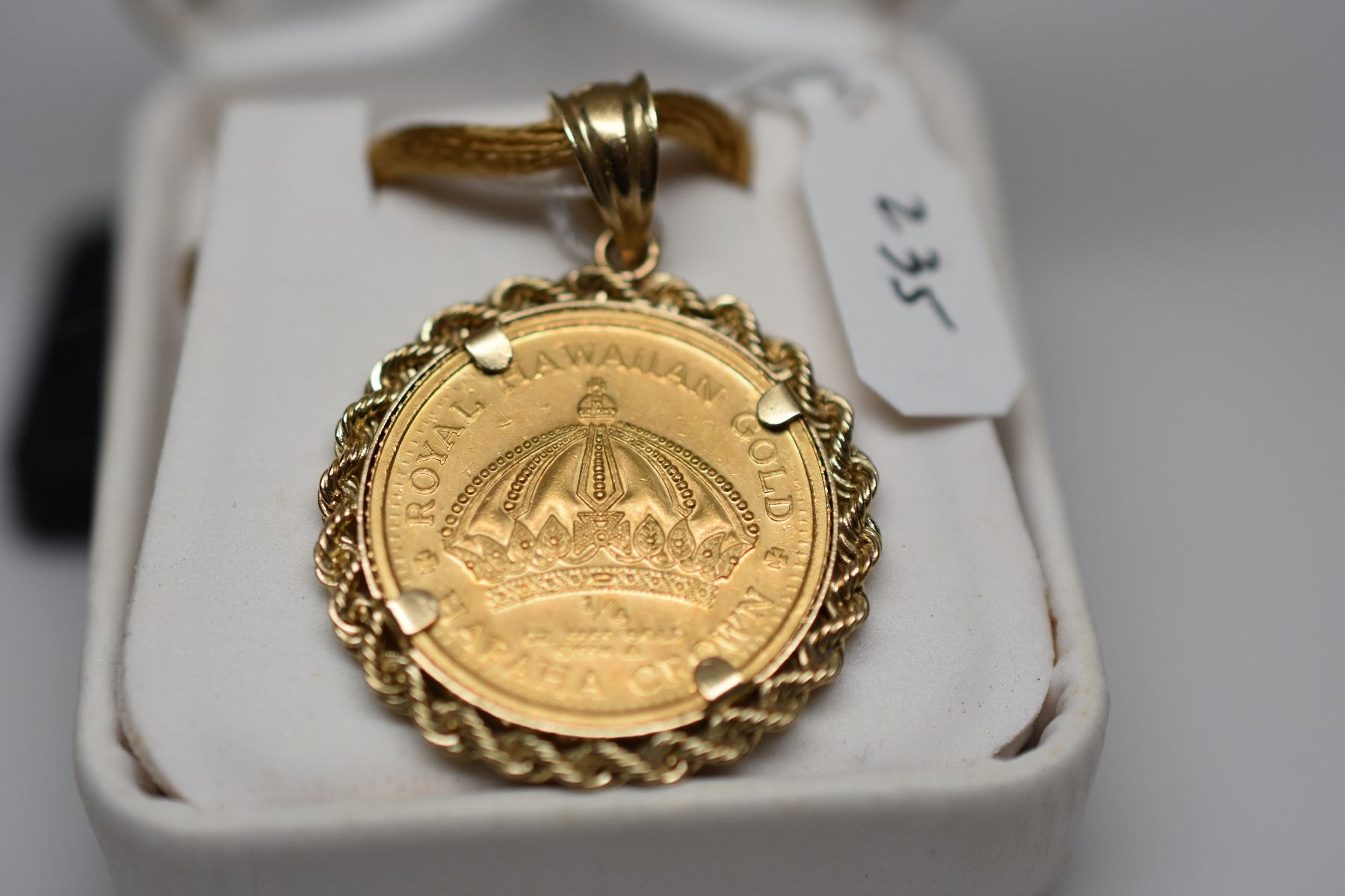 14K Gold Hawaiian Hapaha Crown Medal 1 4 Oz 999 Gold 14K Gold Rope 14k-gold-hawaiian-hapaha-crown-medal-1-4-oz-999-gold-14k-gold-rope