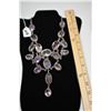 Image 8 : 3-Tiered Amethyst & Rose Quartz Necklace, Sterling, 10 Faceted Amethysts & Quartz Crystals