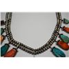 Image 8 : Squash Blossom Necklace -Turquoise & Conch Shells, Horseshoe, 14-inch Dbl Strand Sterling Silver