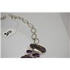 Image 8 : Sterling Silver Necklace - 22.5" w/ 8 Oval Amethyst, 3 Iridized Druzy Quartz Crystals, Abalone