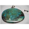 Image 2 : Turquoise Pendant 4" X 3 1/8" - Natural Multi-Hued Polished Turquoise, Silver Bezel & Bale