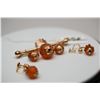 Image 2 : 10K Victorian Faceted Carnelian Earrings & Bar Pin Set - Earring 1 1/4", Pin 2 1/2"