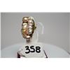 Image 2 : 8-Pearl Ring (Size 5) 1 1/2" x 3/4", Champagne Hues, Handmade Gold Tone Wire Mount