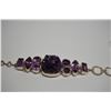 Image 2 : Amethyst Sterling Silver Bracelet 7 3/8" - Polished Amethyst Stones,  Uncut Amethyst Crystal Center