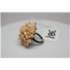 Image 8 : Niihau Shell (Momi) Ring - Tiered Floral Design, Size 4 w/Guard (Size 6 without), 1 Shell Missing