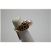 Image 3 : Single Pearl Ring w/Amethyst Cluster Setting - 7mm Cultured Pearl