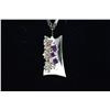 Image 2 : 14K Curved Rectangular Pendant w/Amethyst Stones, Link Chain w/Rectangular Bars