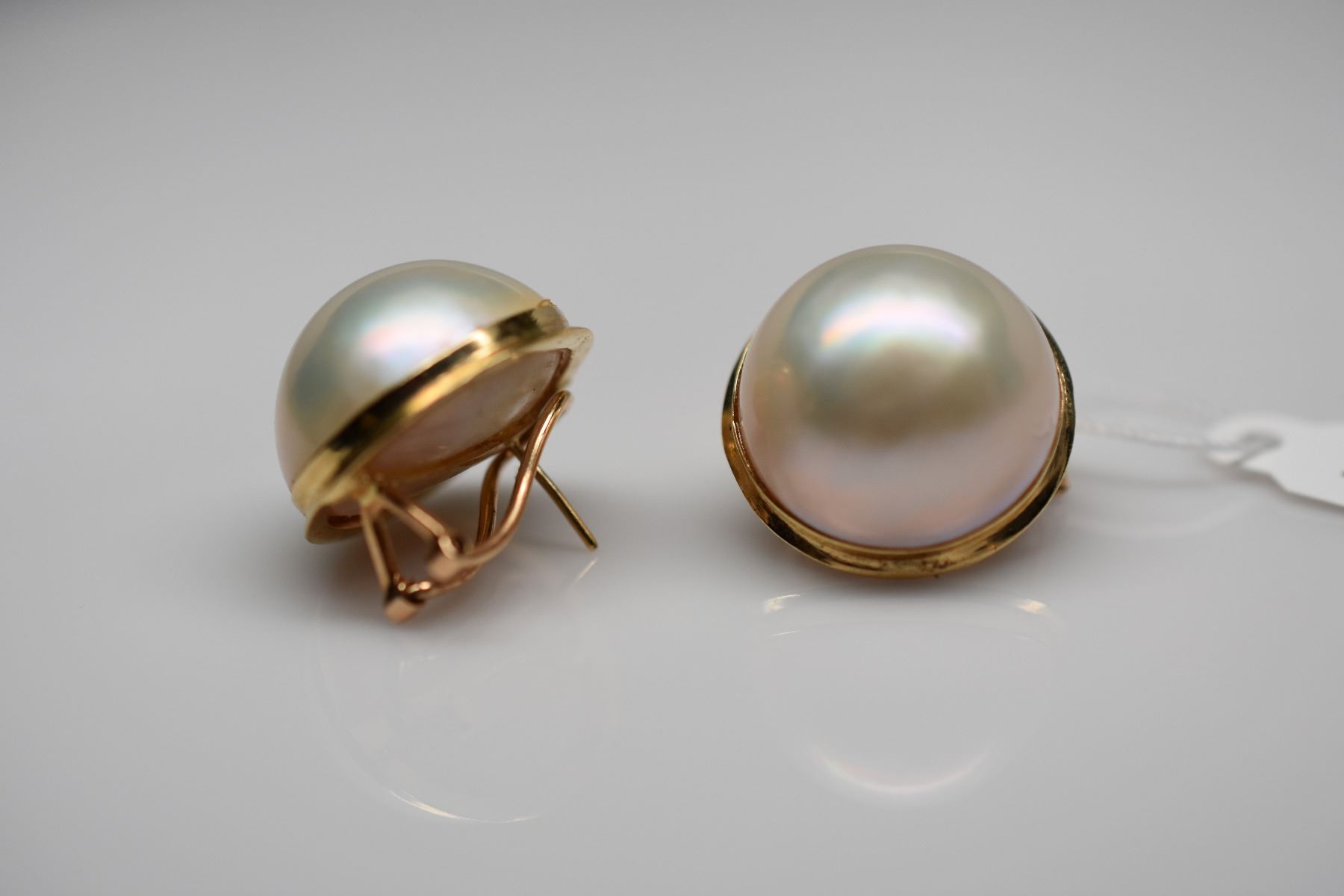 Cultured Mabe Pearl Earrings - 19mm Pearl, 14K Yellow Gold Posts, 14.7 ...