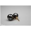 Image 2 : Black Tahitian Pearl Stud Earrings - Each w/10mm Gray/Black Pearl, 14K, 3.5 g