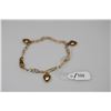 Image 1 : 14K Link Bracelet w/ 3 Heart Charms - 6 1/2" Length, Bracelet & Charms 14K, 6.7 g