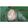 Image 2 : Carved Cameo Pendant w/Silver Frame and Link Chain, Approx. 2 3/4" H