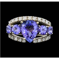 14K White Gold 4.15 ctw. Tanzanite and Diamond Ring