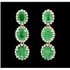 Image 1 : 14KT Yellow Gold 9.51ctw Emerald and Diamond Earrings