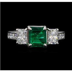 14KT White Gold 1.30ct Emerald and Diamond Ring