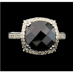 14KT White Gold 5.00ct Black Onyx and Diamond Ring