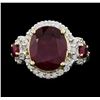 Image 1 : 14KT Yellow Gold 7.58ct Ruby and Diamond Ring