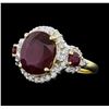 Image 2 : 14KT Yellow Gold 7.58ct Ruby and Diamond Ring