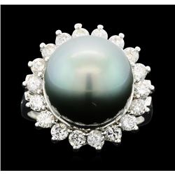 14KT White Gold 12mm Pearl and Diamond Ring