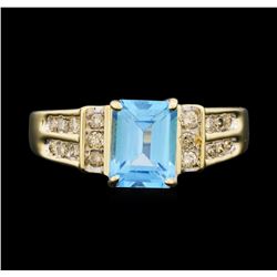 14KT Yellow Gold 2.00ct Blue Topaz and Diamond Ring