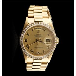 Men's 18KT Yellow Gold Rolex Diamond DayDate Watch Diamond Bezel