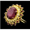 Image 2 : 14KT Yellow Gold 15.78ctw Ruby and Diamond Ring