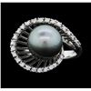 Image 1 : 14KT White Gold Tahitian Pearl and Diamond Ring