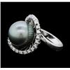 Image 2 : 14KT White Gold Tahitian Pearl and Diamond Ring