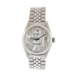 Mens Stainless Steel Rolex Date Wristwatch with MOP Diamond Dial