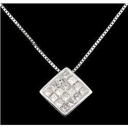 18KT White Gold 0.90ctw Diamond Pendant with Chain