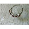 Image 3 : RING - 1.5CTW (5PC) ROUND FACETED GARNET  & 2 ROUND FACETED DIAMONDS IN STERLING SILVER SETTING - IN